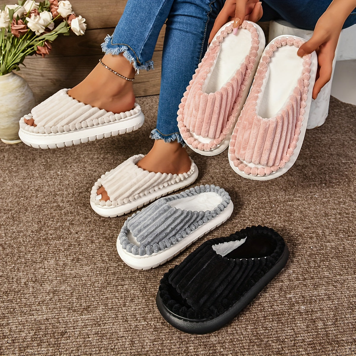 Women's Cozy EVA Thick Sole Slippers Non-Slip Casual House Slides