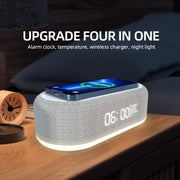 Wireless Charging Alarm Clock with LED Display Thermometer Nightlight 15W Fast Charging Dock