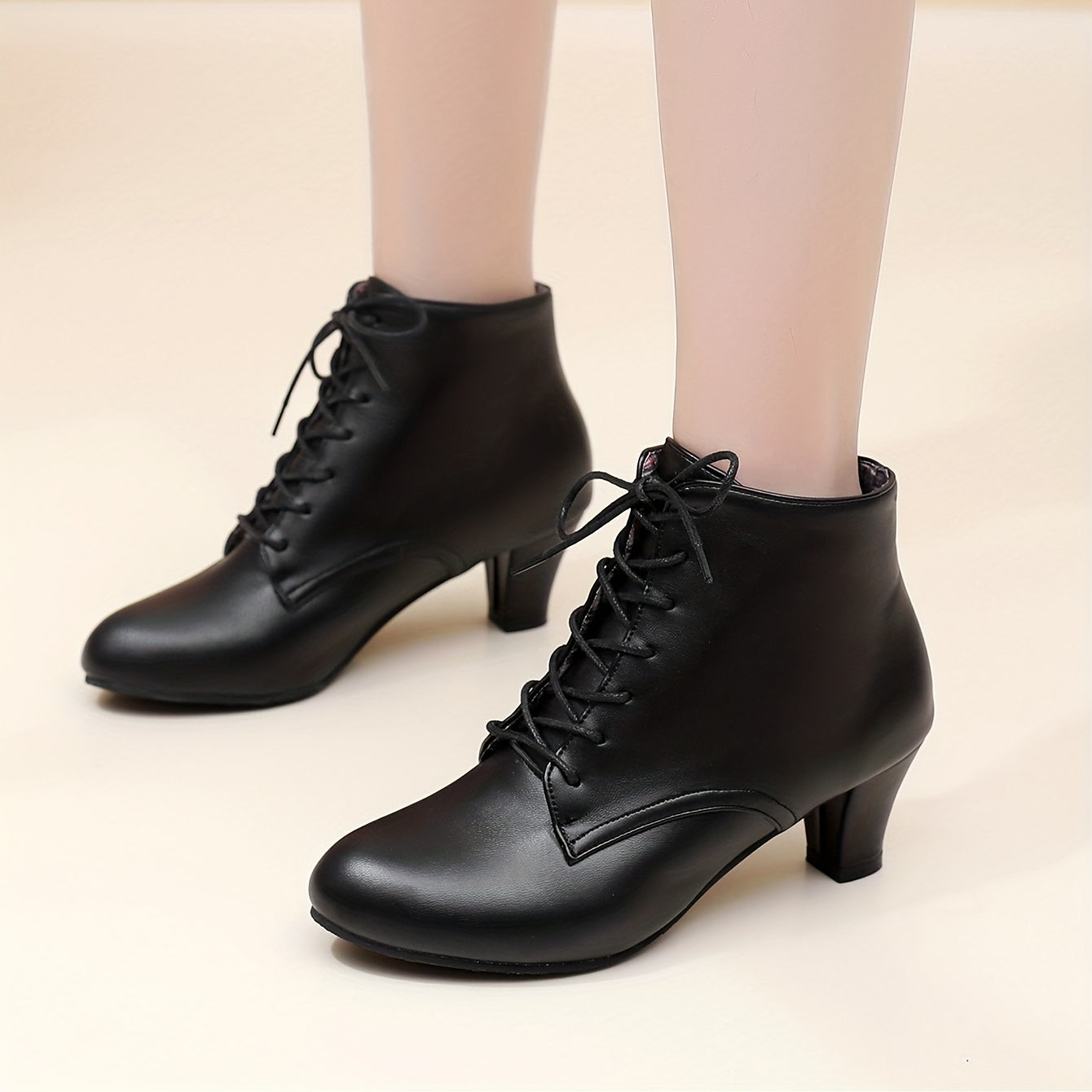 Women's Leather Ankle Boots with Pointed Toe Chunky Heels