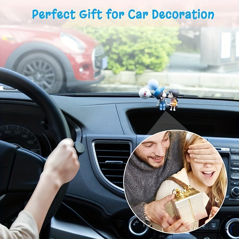 Resin Car Dashboard Decor 2pcs Balloon Holding Couple Figurines Interior Accessories