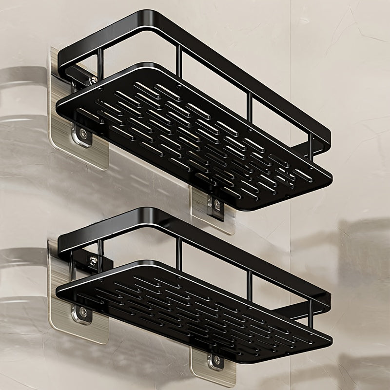 Black Rust-Proof Metal Bathroom Shelves Wall-Mounted Shower Caddy for Shampoo Conditioner Storage 8mm Tube