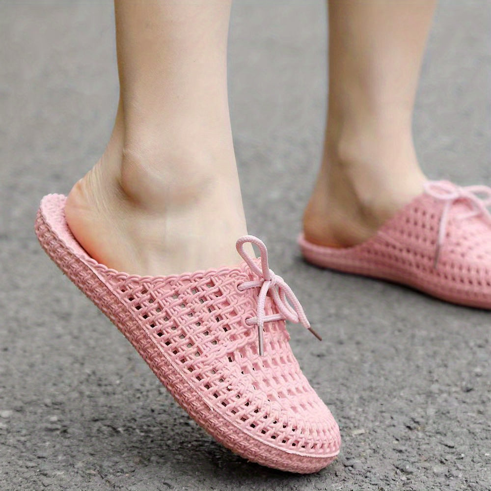 Women Summer Slippers with Head Cover Hollowed-out Indoor Outdoor Slip-ons