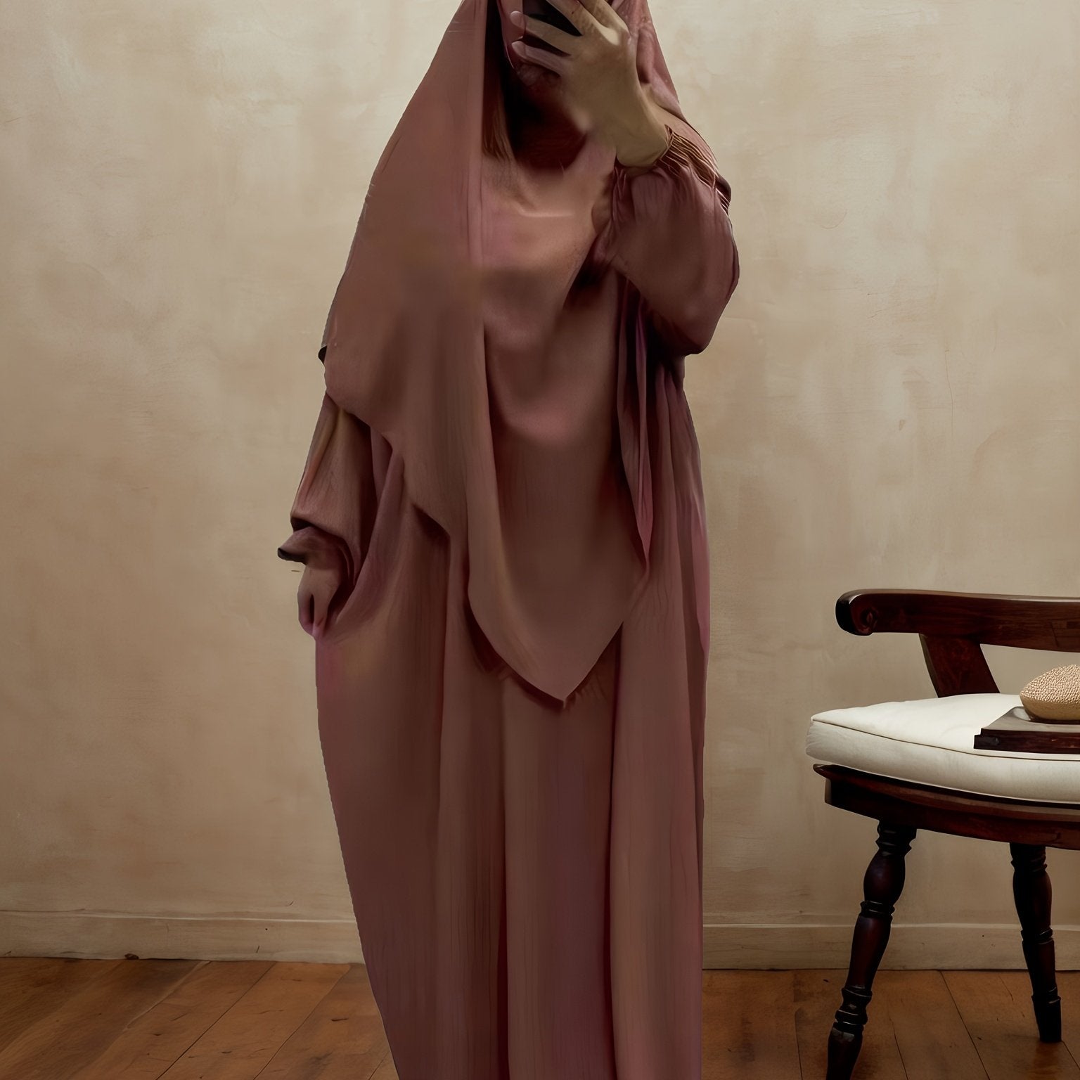 Women's Plus Size Polyester Maxi Abaya Kaftan Long Sleeve Casual Dress