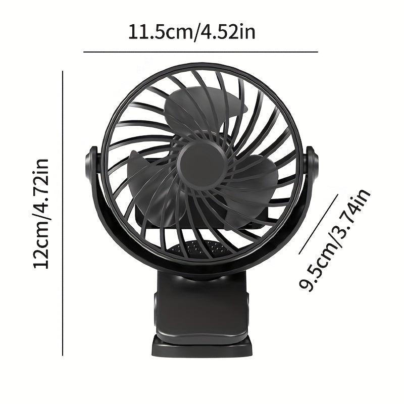 Portable Mini Clip Fan with 360° Rotation Rechargeable USB Desk Bedside Car Use