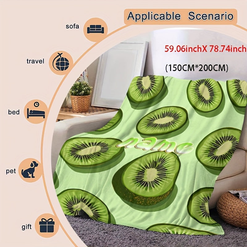 Customized Kiwi Fruit Patterned Flannel Throw Blanket Soft Warm Bedding for All Seasons