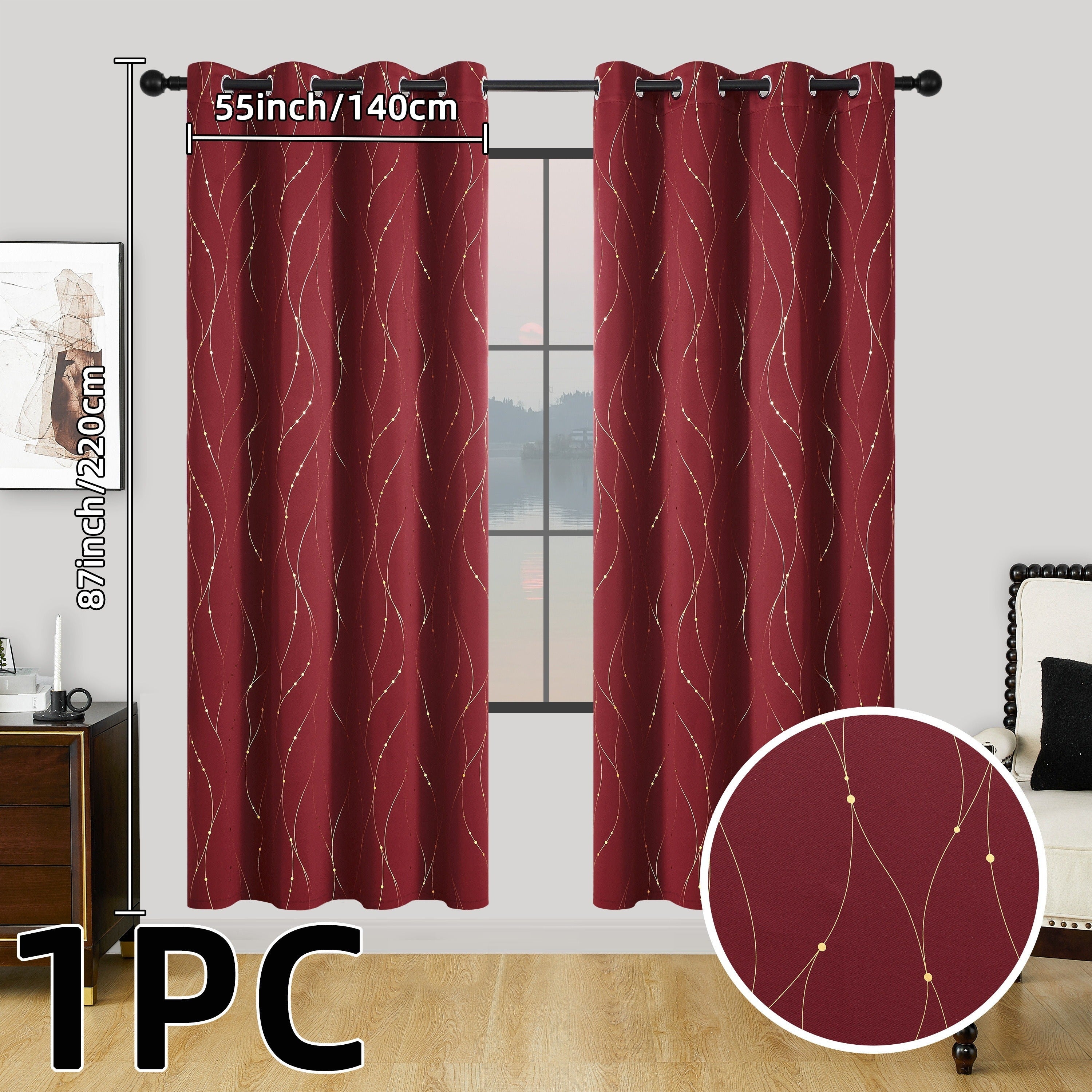 Geometric Pattern Blackout Curtain with Heat Insulation Oil Print Grommet Top for Bedroom Living Room Office
