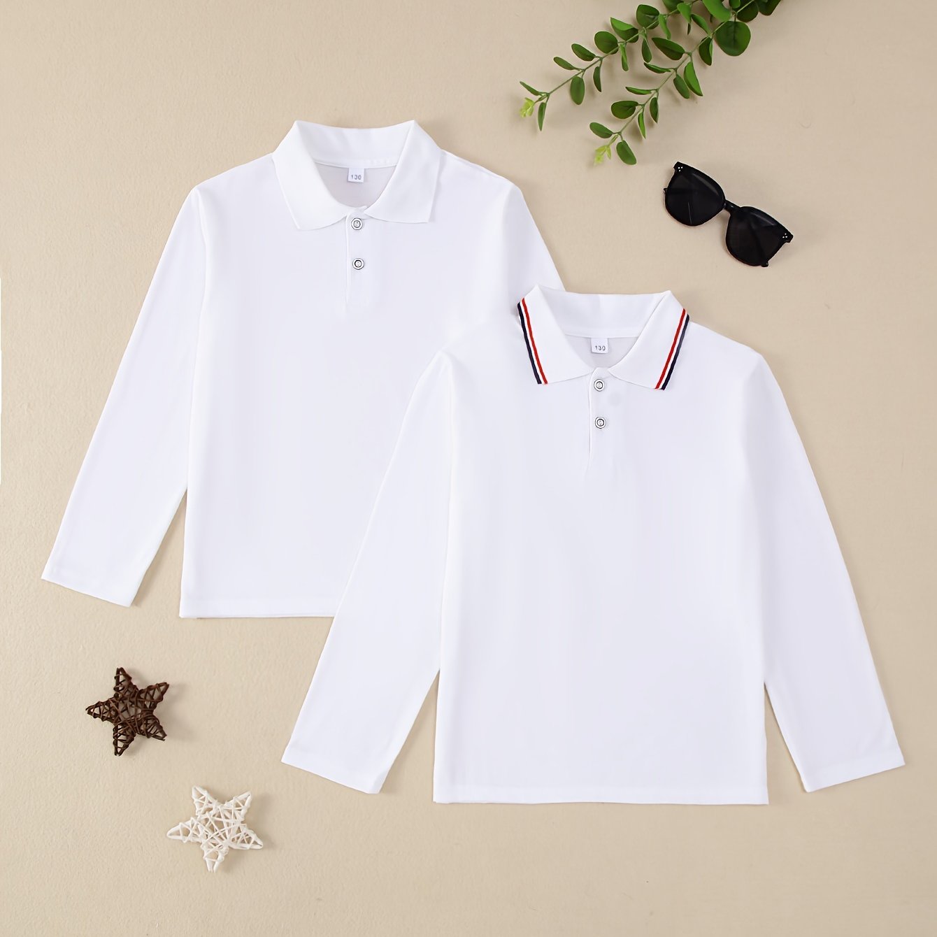 Kids Boys Long Sleeve Polo Shirt 2-Pack Solid Color Spring Autumn Regular Fit