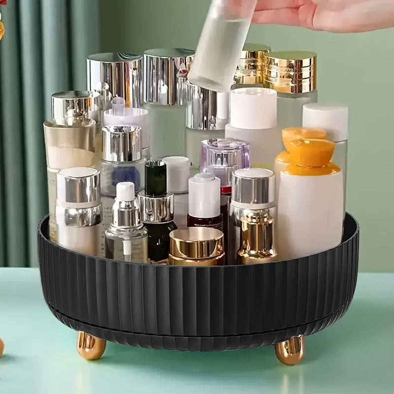 Large Capacity 360° Rotating Makeup and Perfume Organizer Black Vanity Tray