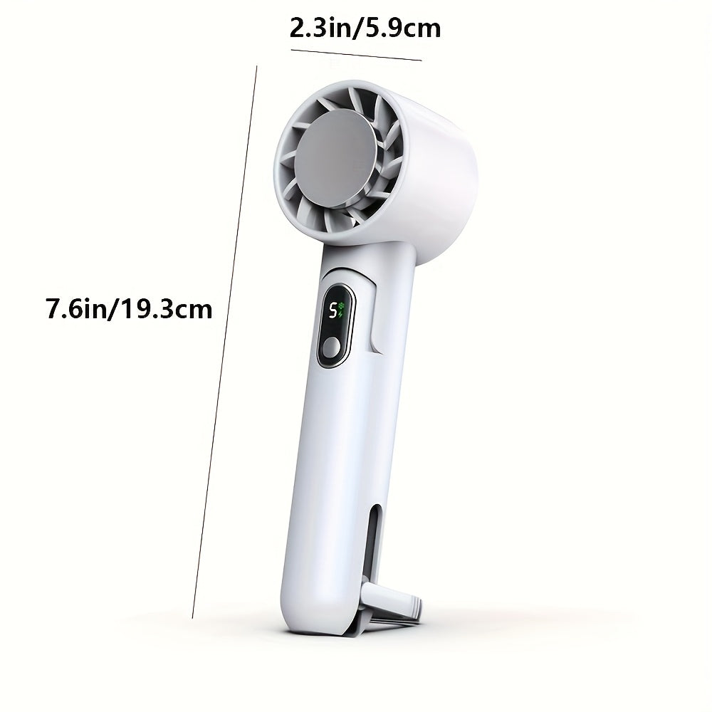 Portable Handheld Fan with LED Display, 4000mAh Battery, 5-Speed Silent Cooling