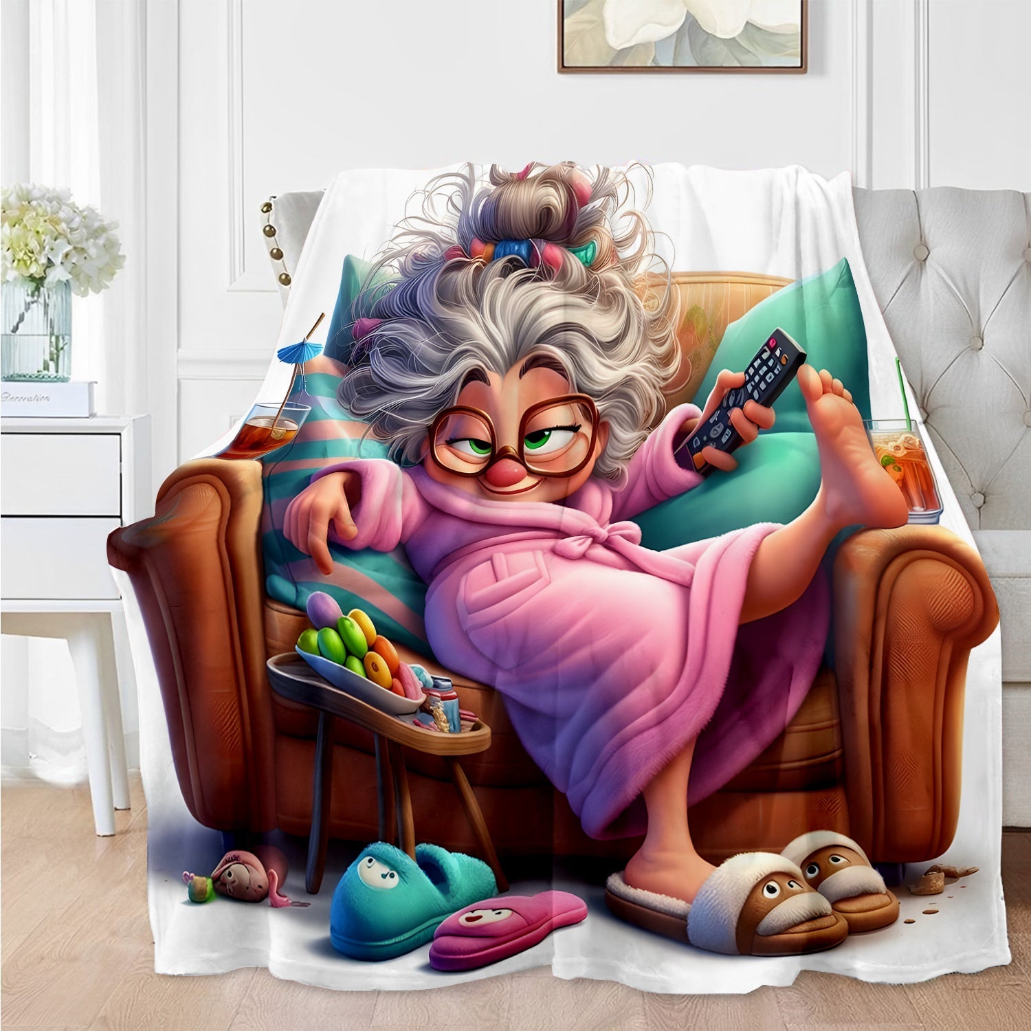 Lightweight Flannel Throw Blanket Cozy Warm Versatile for Couch Bed Travel