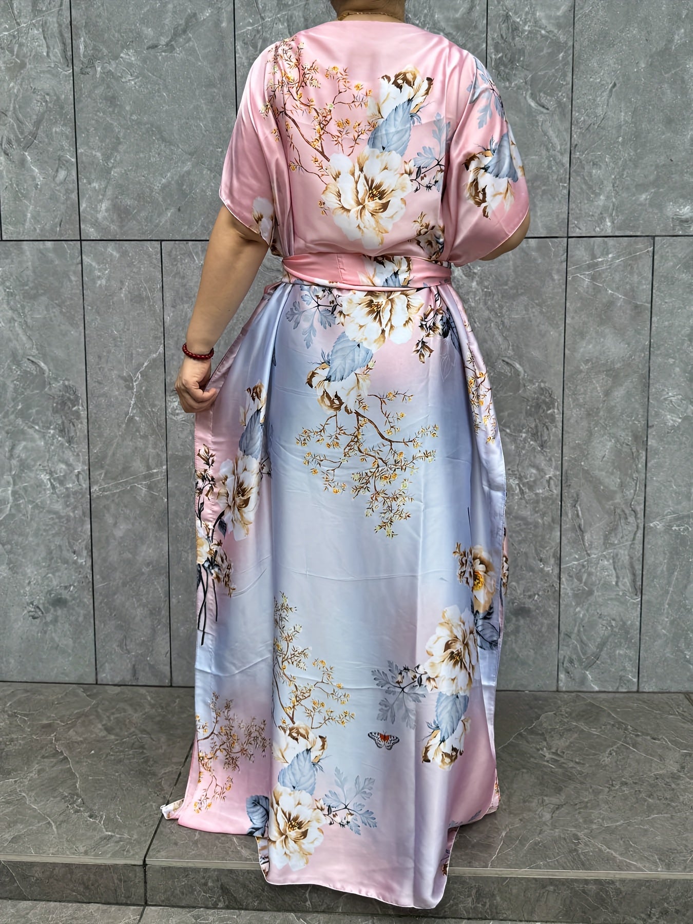 Plus Size Women's Maxi Kaftan Dress Flowy Floral Pink Blue Beige Beach Party