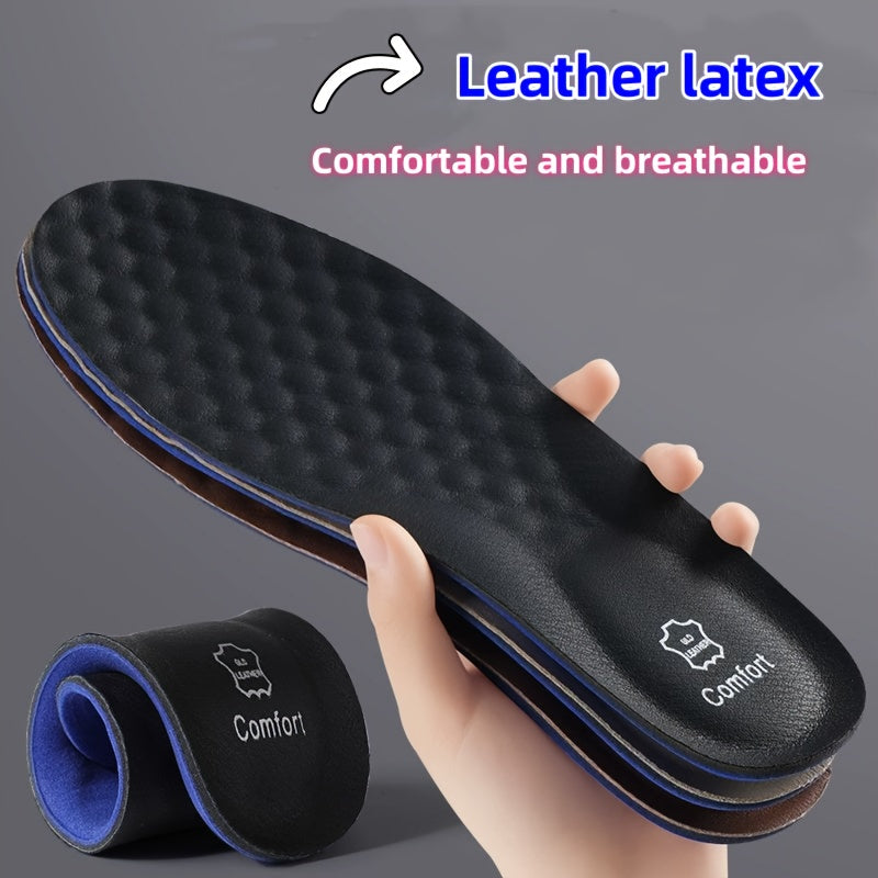 Men's Cowhide Leather Shoe Insoles Breathable Shock Absorption Pads