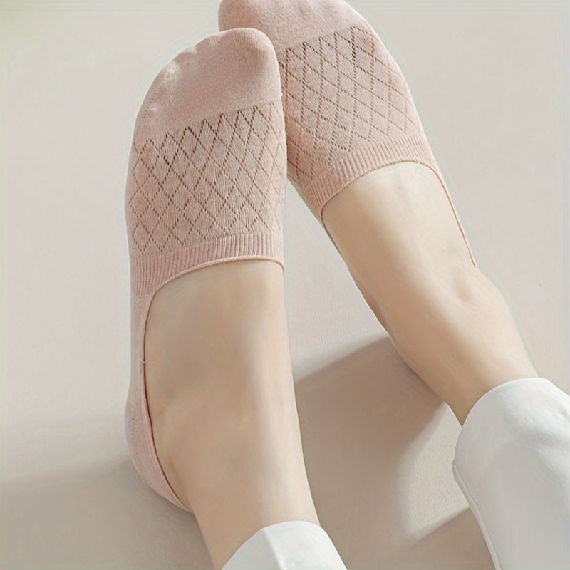 8 pares de calcetines cortos de malla argyle para mujer, transpirables, de punto