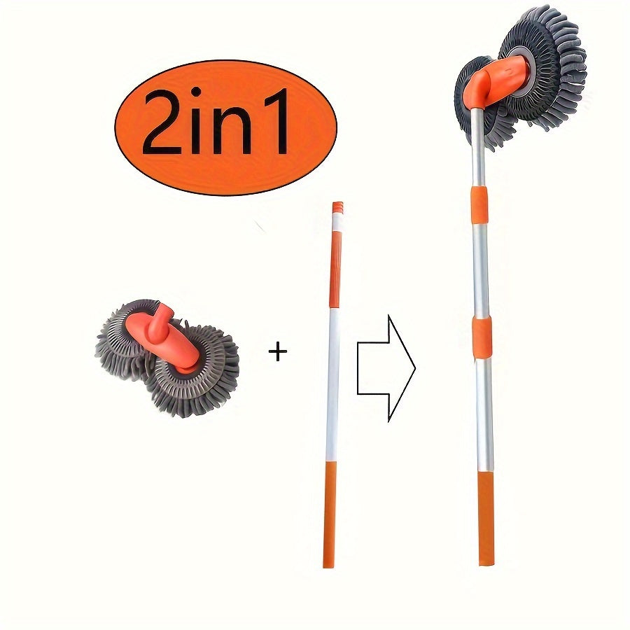 Flexi-Clean Uzaytiriladigan Avtomobil Yuvish Cho'tkasi - Yumshoq Mikroto'qimalar, Transport Vositalari, RVlar, Yuk Mashinalari va Uy Derazalarini Xavfsiz Tozalash uchun 360° Egiluvchanlik - Mustahkam Teleksopik Alyuminiy Tutqichi, To'q sariq