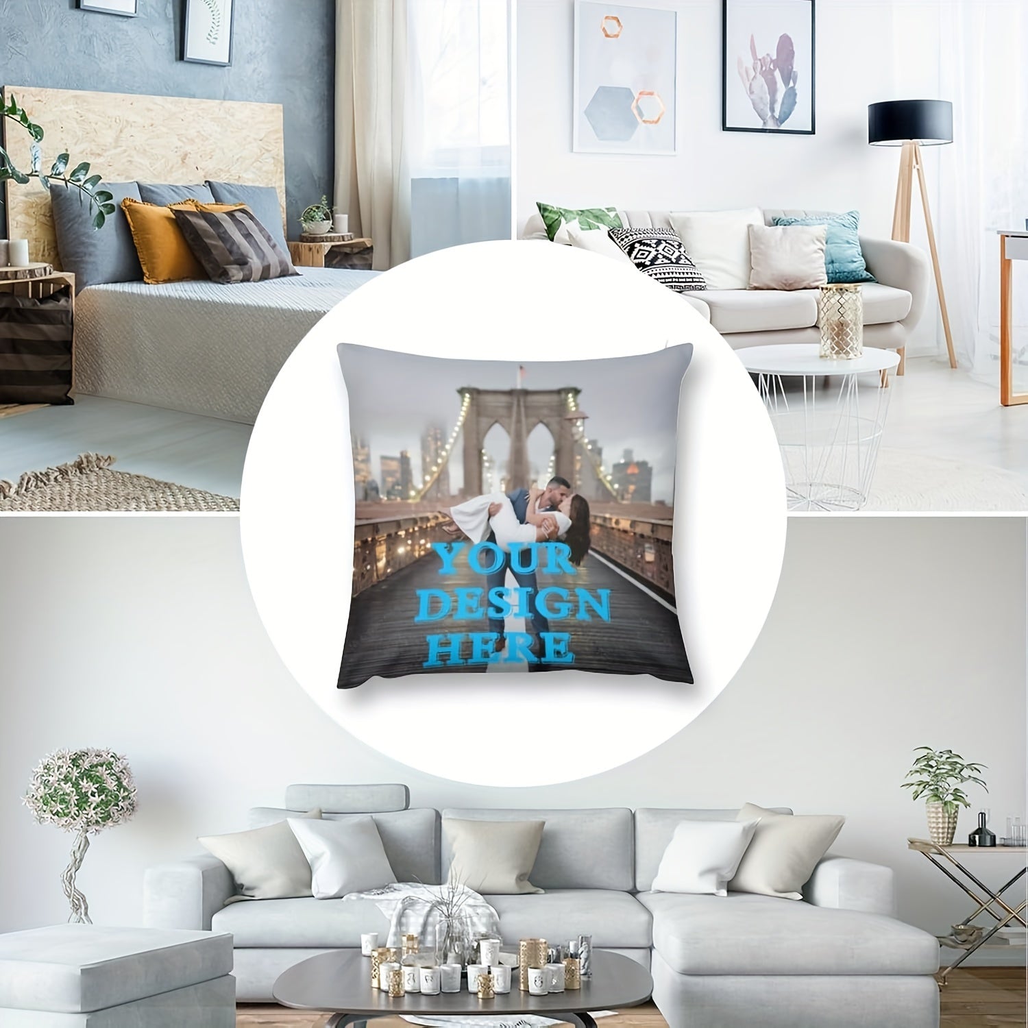 Personalized Throw Pillow Cover with Photo or Text on Soft Polyester Knit Fabric