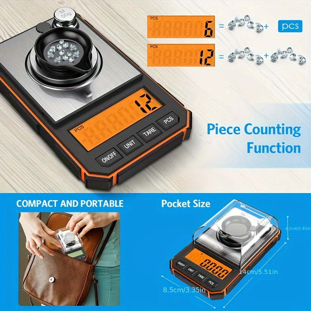 Mini Pocket Jewelry Scale 0.001g Food Safe with Calibration Weights and Tweezers