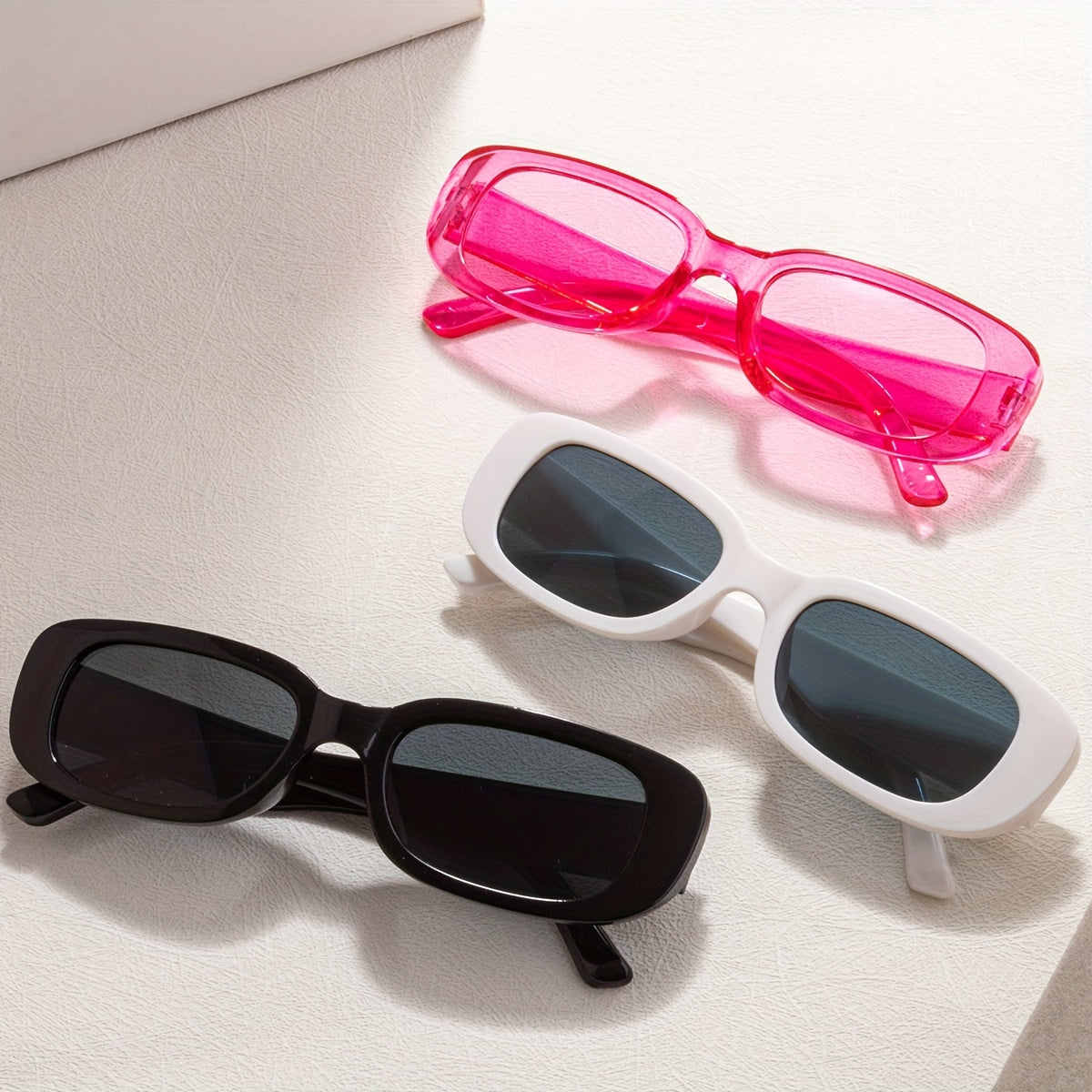 3 ta uniseks to'rtburchak ko'zoynaklar to'plami Qora Oq Qizil Y2K moda aksessuarlari