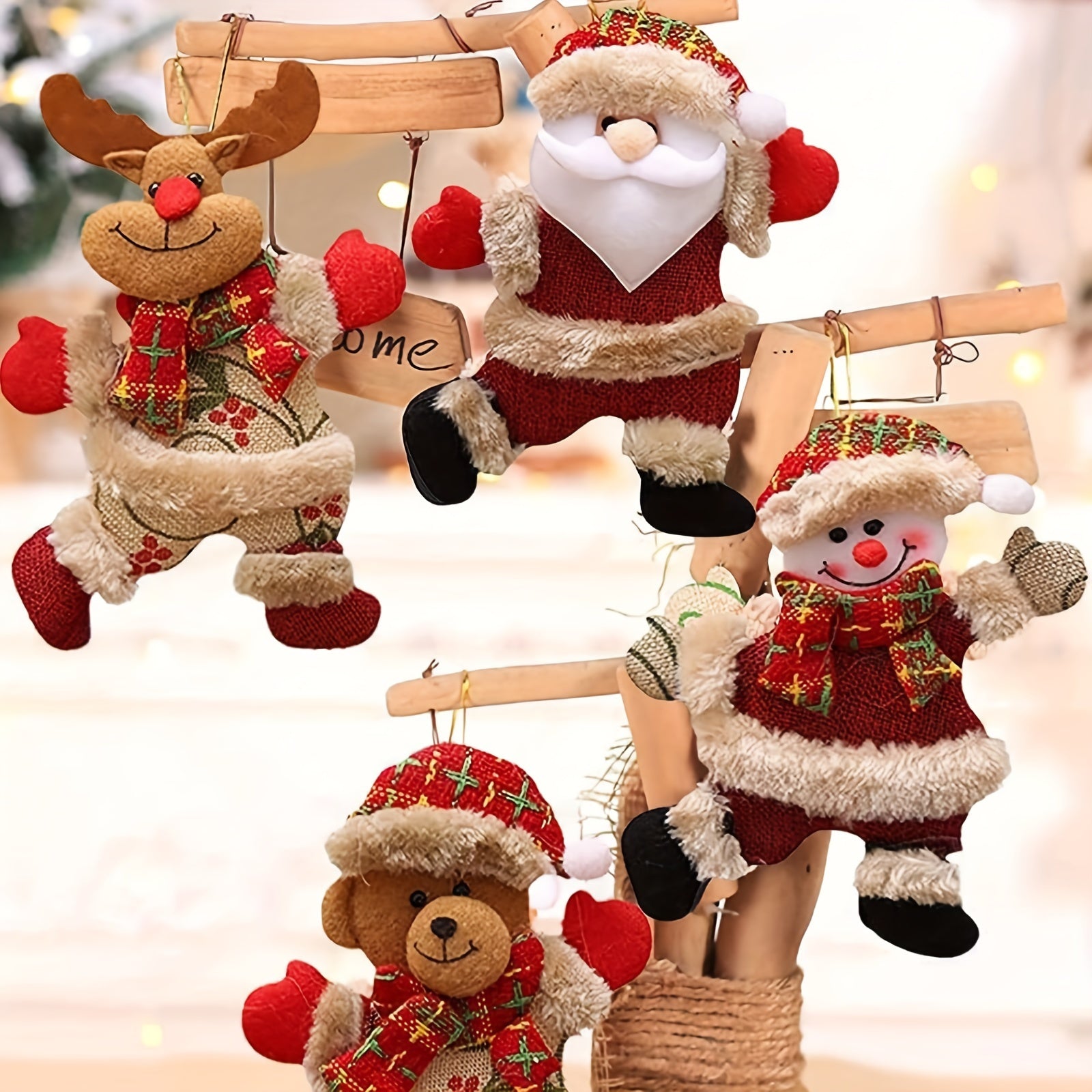 Set of 4 Christmas Hanging Ornaments Decorative Holiday Tree Decorations