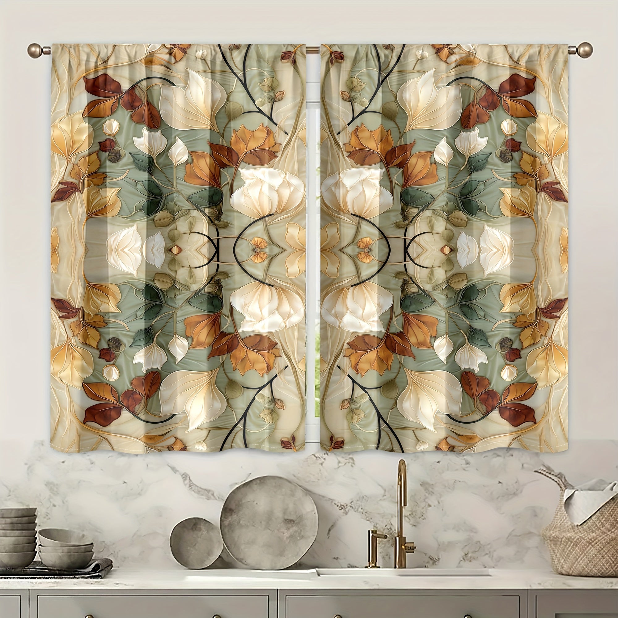 Floral Pattern Curtains Set for Bedroom Living Room Window Treatments Home Decor