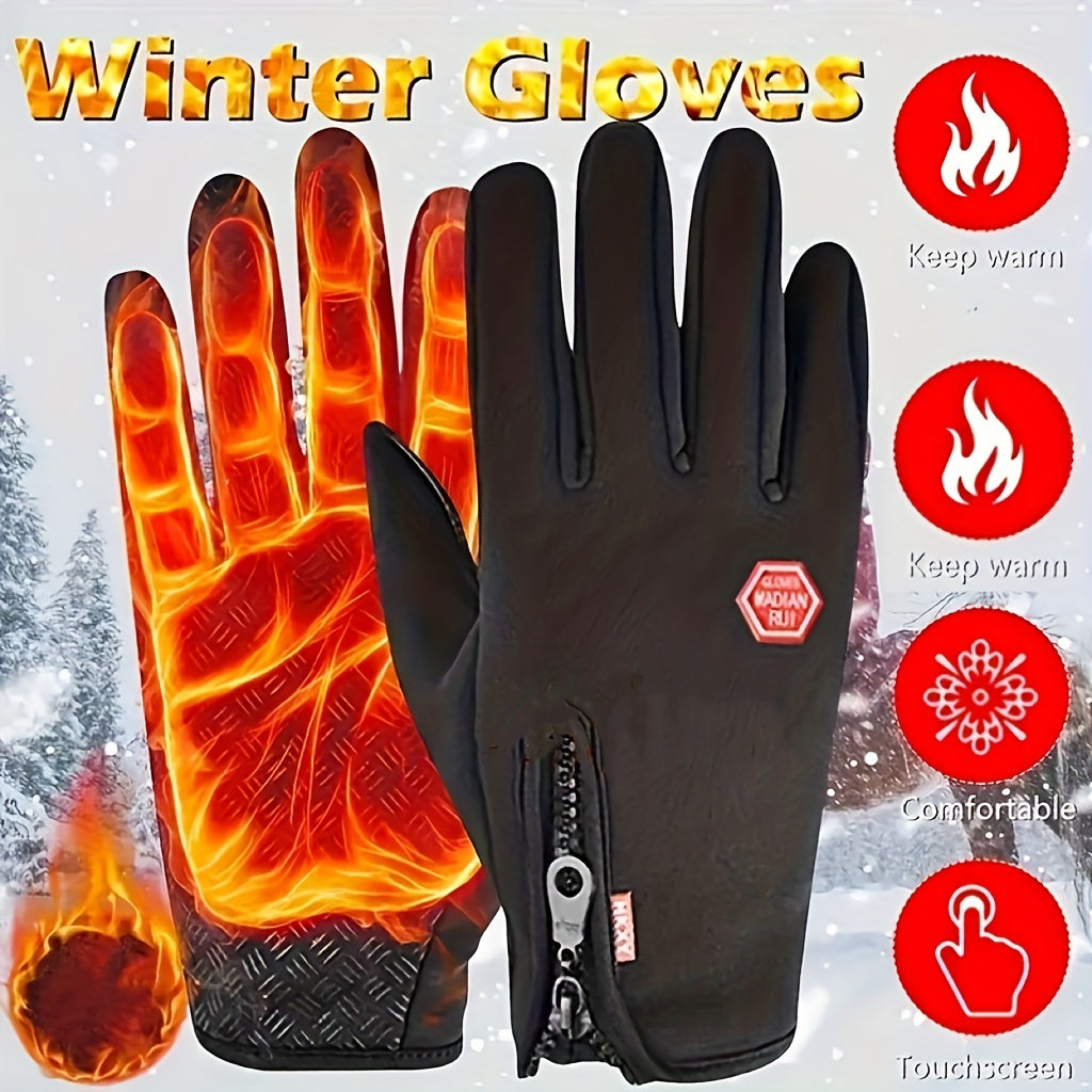 Qishki velosiped qo‘lqoplari shamol o'tkazmaydigan issiq yopishmaydigan zippersi bilan yopiladi