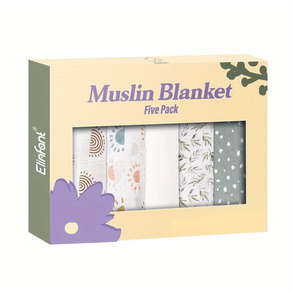 Set of 5 Baby Muslin Bibs and Burp Cloths Orange Rainbow Moon Print