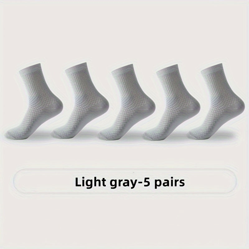 Men's Bamboo Fiber Crew Socks Set of 5 Breathable Anti-Odor Plaid