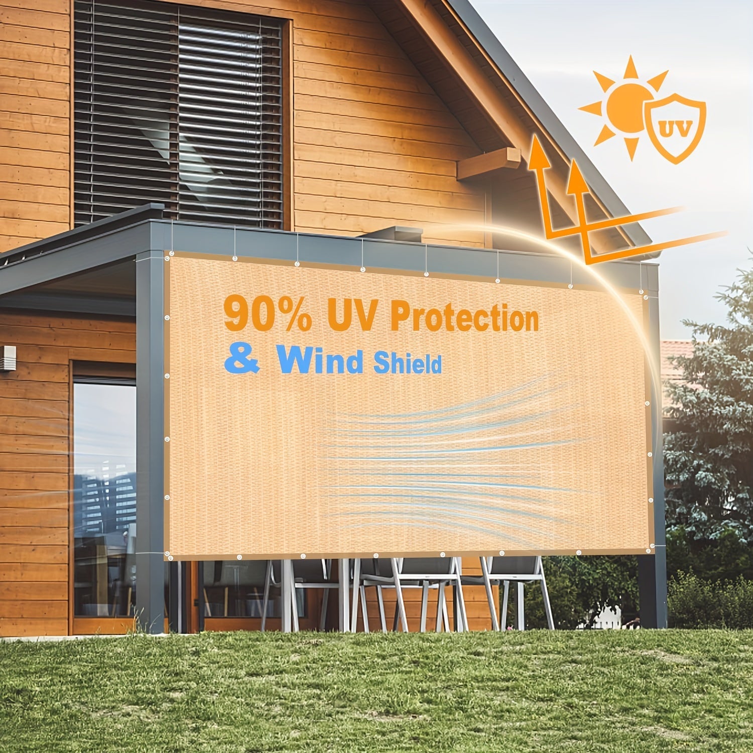 Breathable Beige Sunshade Mesh Fabric with 90% UV Protection for Outdoor Areas