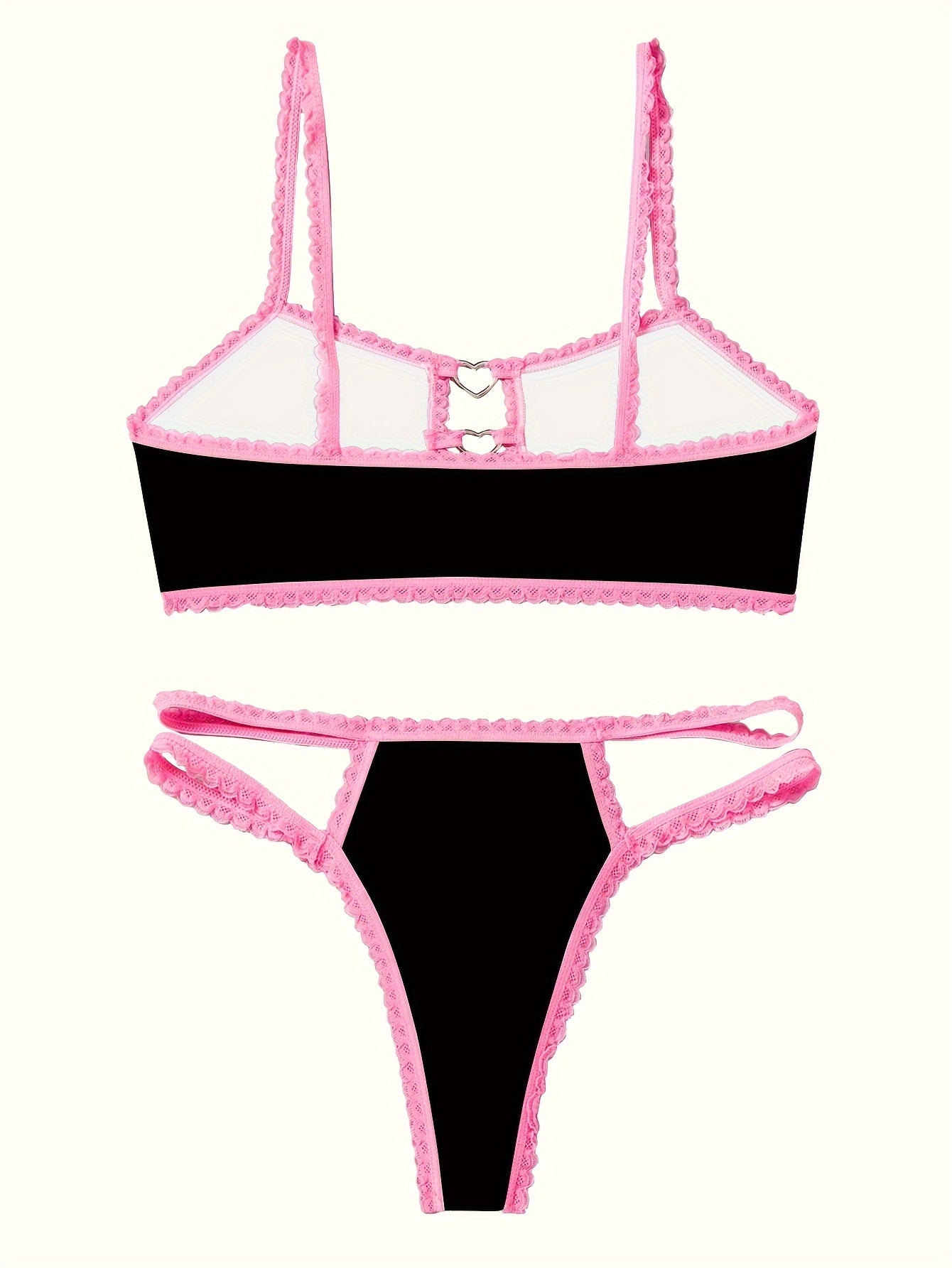 Pink Lace Lingerie Set with Rabbit Print Bra and Panties