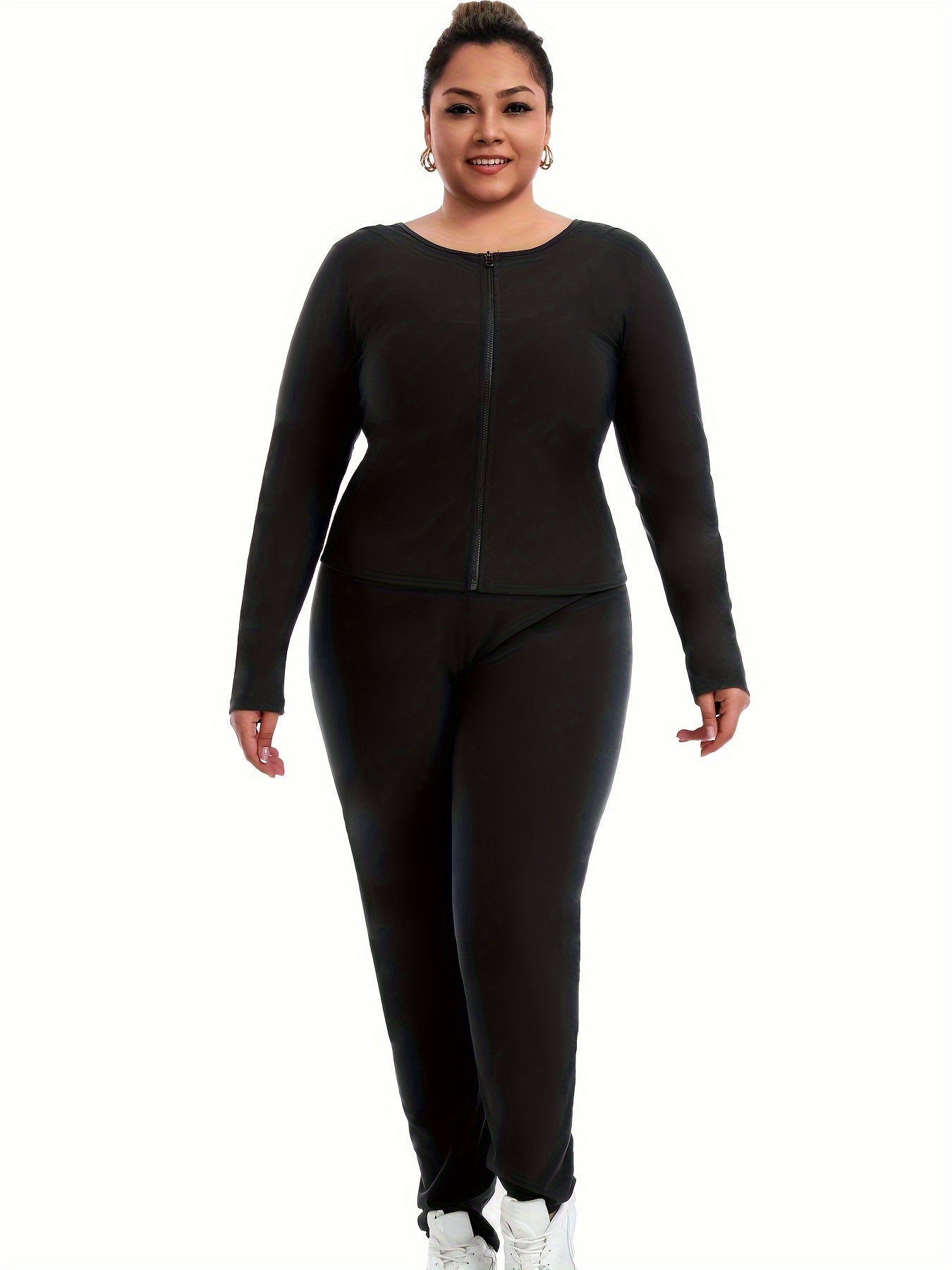 Women's Long Sleeve Yoga Suit for Body Shaping Sauna Suit Two Pieces