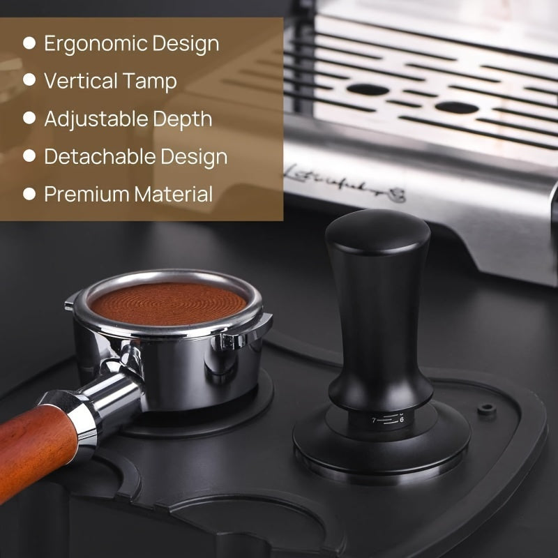 Tamper de espresso de acero inoxidable con calibración de profundidad ajustable para uso en casa