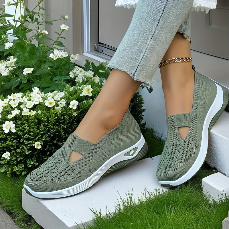 Zapatillas slip-on transpirables de malla para mujer, flats casuales tipo ballet en negro