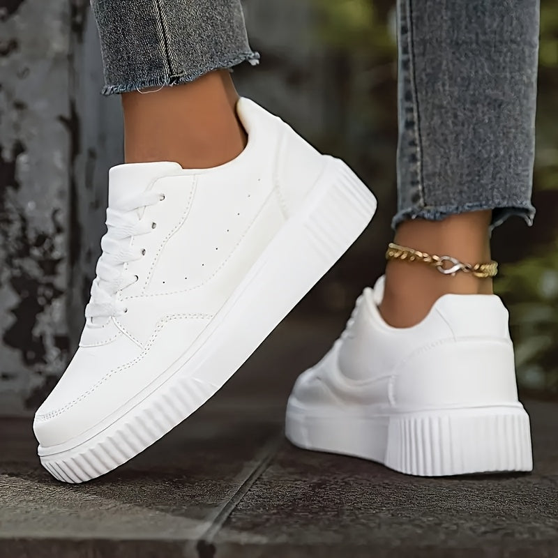 Women's White Low-Top Sneakers Breathable Casual Lace-Up Shoes