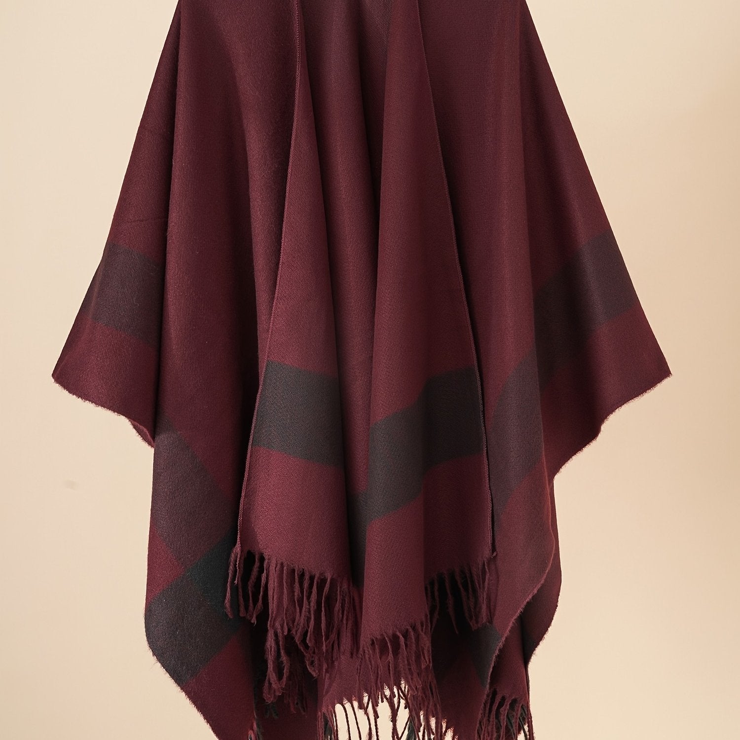 Plus-Size Open-Front Fringe Shawl Cardigan Casual Cape Sweater for Autumn Winter