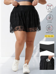 Plus Size Women's Flared Lace-Trimmed Skirt Shorts with Pockets for Casual & Yoga