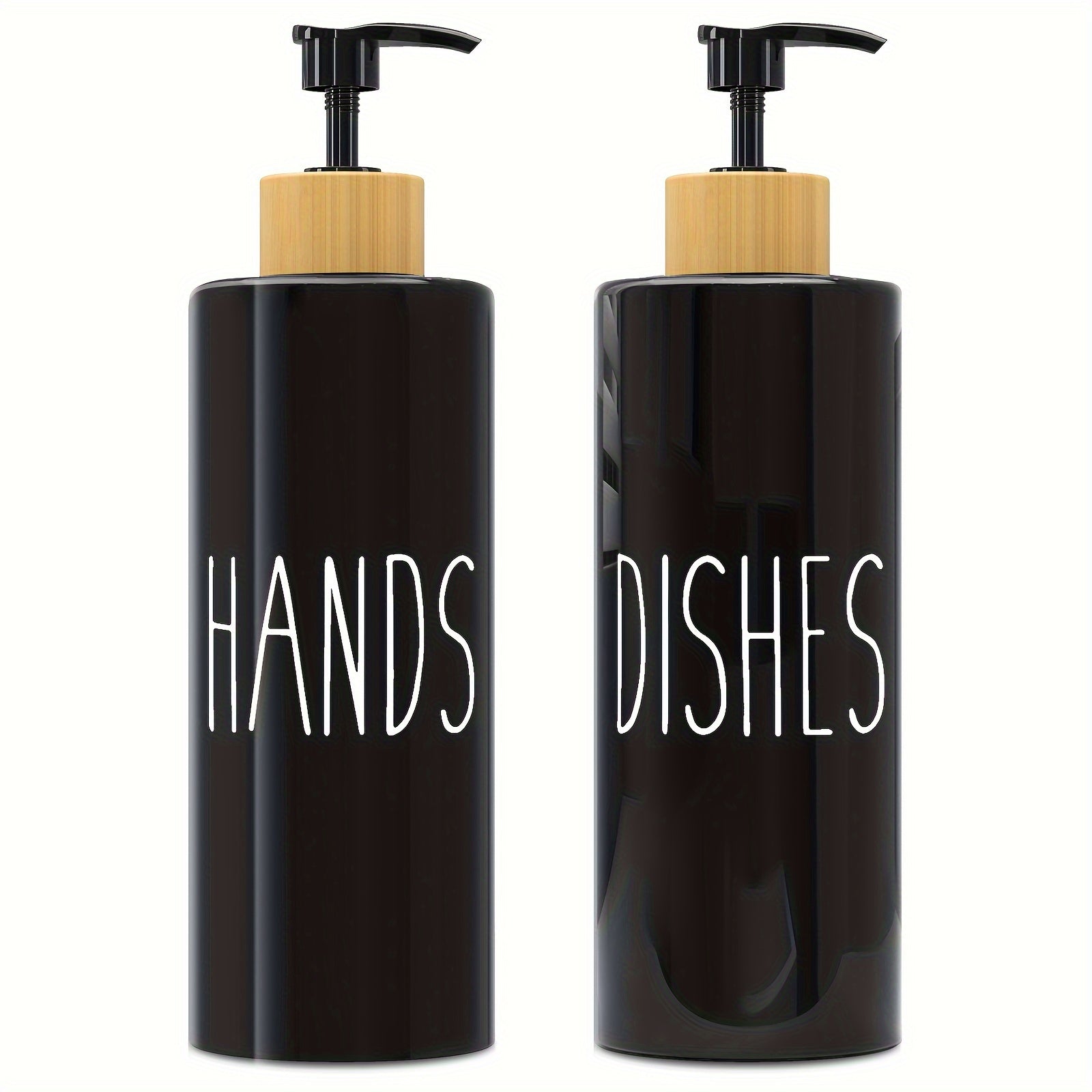 Set of 2 Refillable Soap Dispensers with 16.91oz PET Plastic Bottles and Wooden Tray