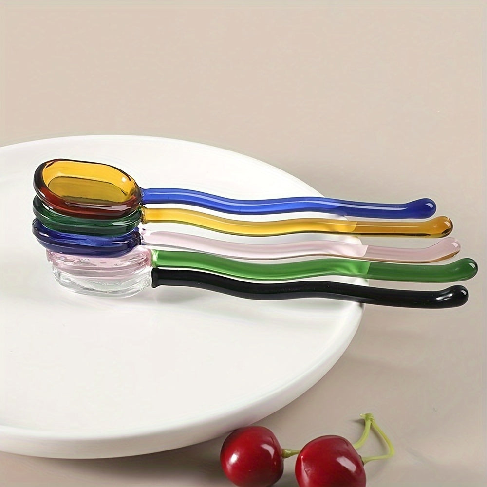 Handcrafted Glass Coffee Spoon with Transparent Design, Long Handle, Heat Resistant