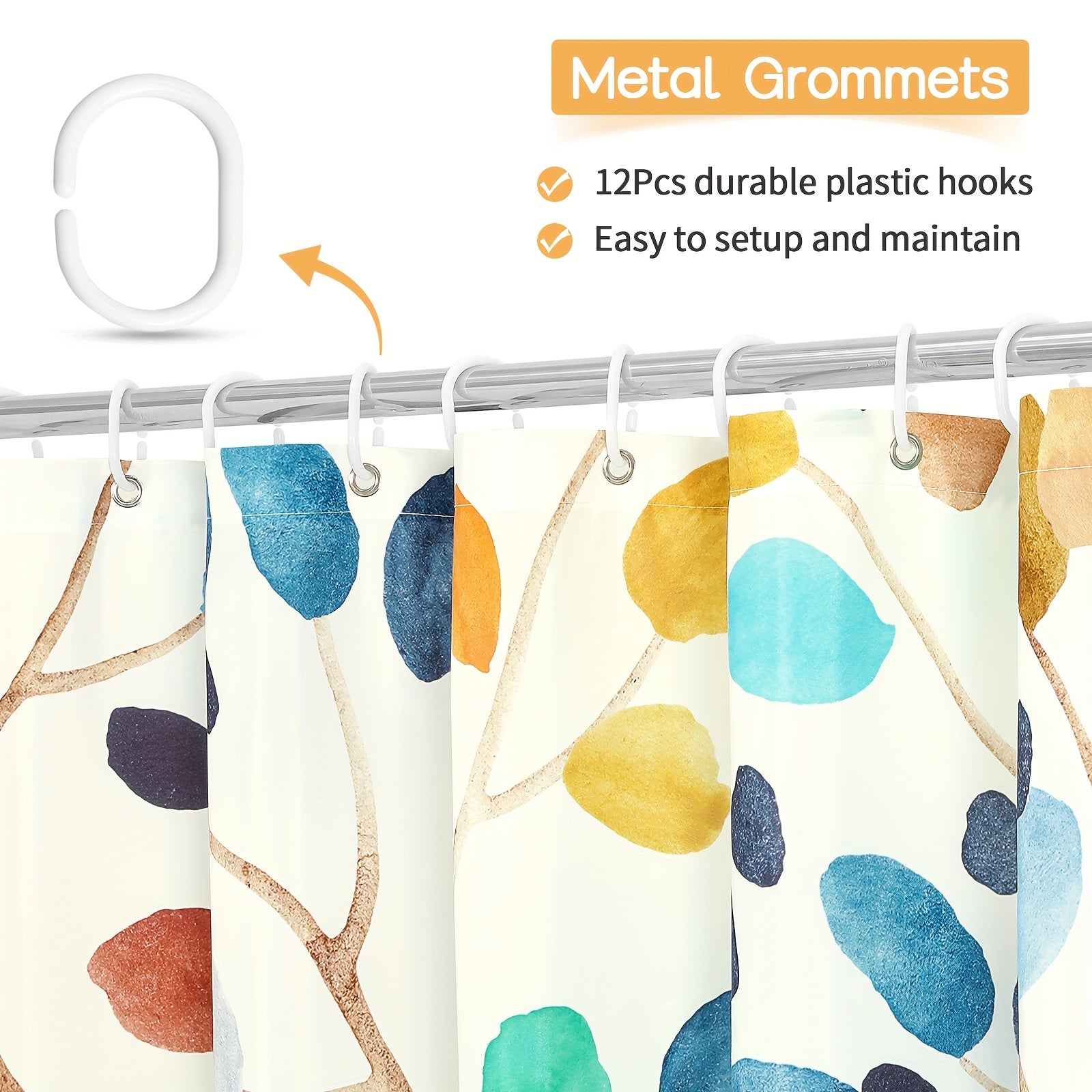 Plants Print Waterproof Shower Curtain with Hooks Decorative Bathroom Accessory