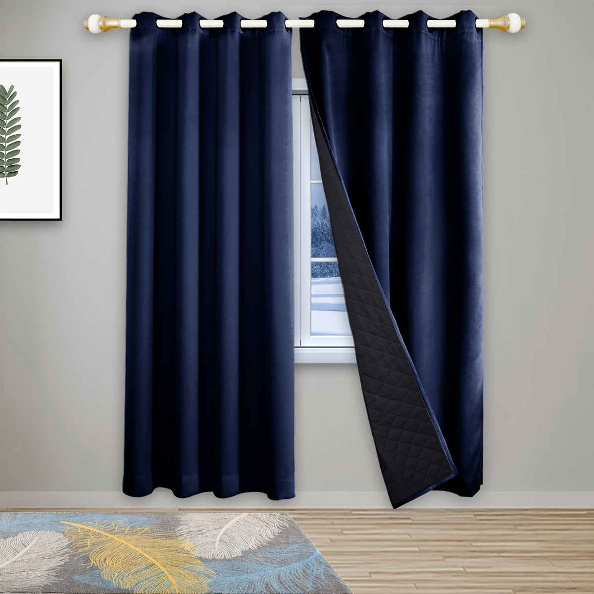 Qorong'i Grommet Qopqog'i 100% Polyester Termal Izolyatsiya uchun Yotoqxona va Mehmonxona