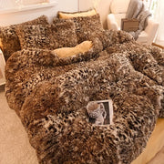 Conjunto de funda nórdica de felpa con estampado de leopardo, 3 piezas, ropa de cama de piel sintética, patrón animal, decoración de dormitorio