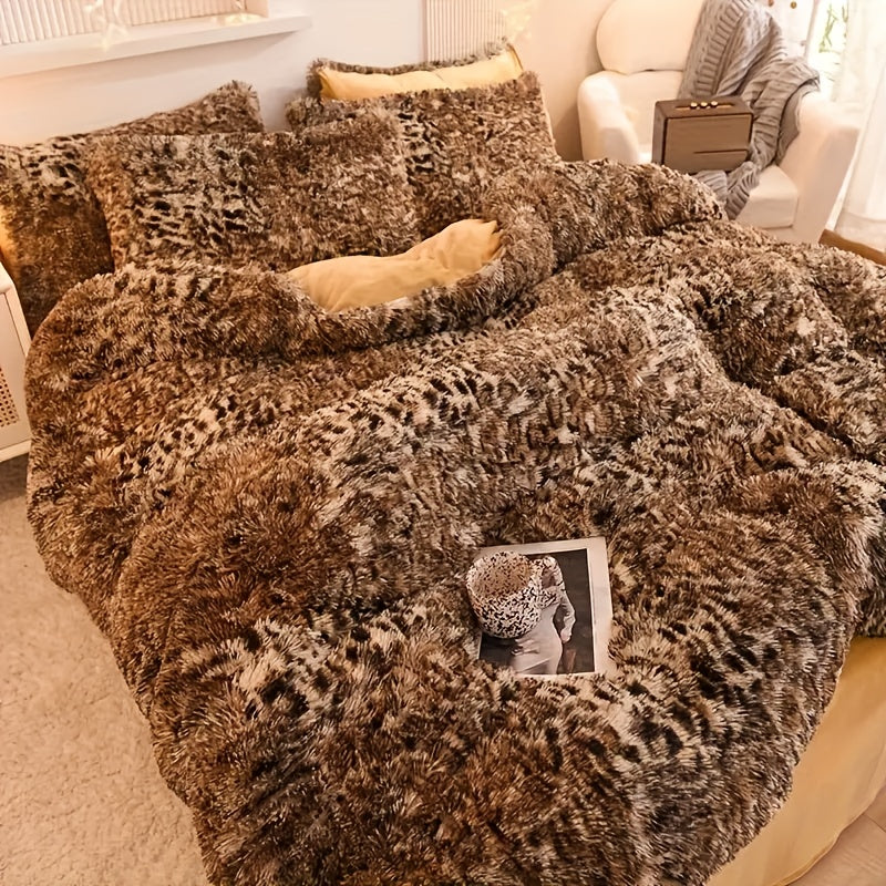 Conjunto de funda nórdica de felpa con estampado de leopardo, 3 piezas, ropa de cama de piel sintética, patrón animal, decoración de dormitorio