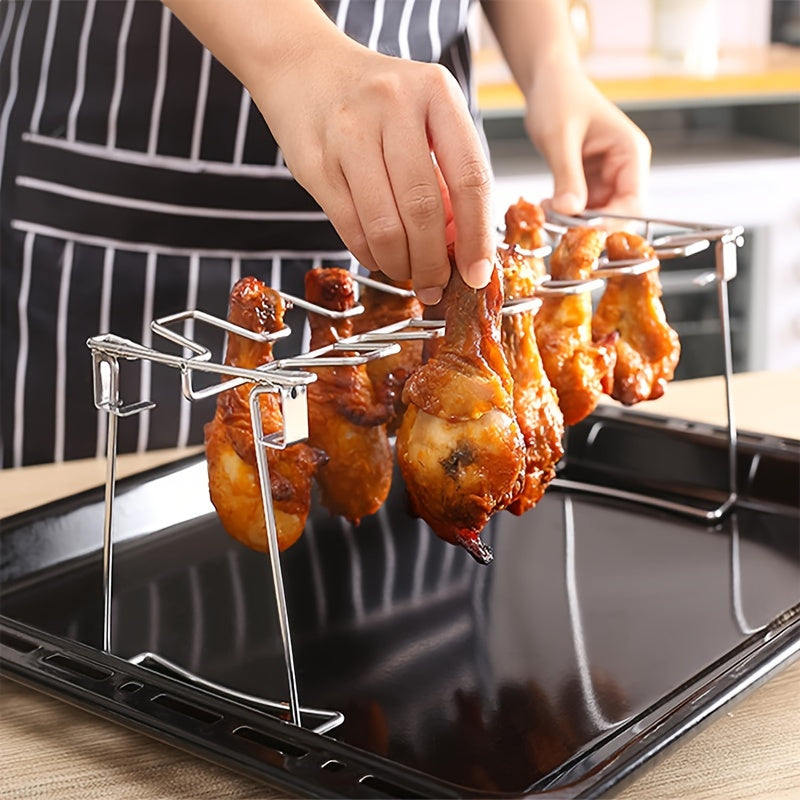 Vertical Stainless Steel Chicken Rack Foldable Stand for BBQ Oven Camping