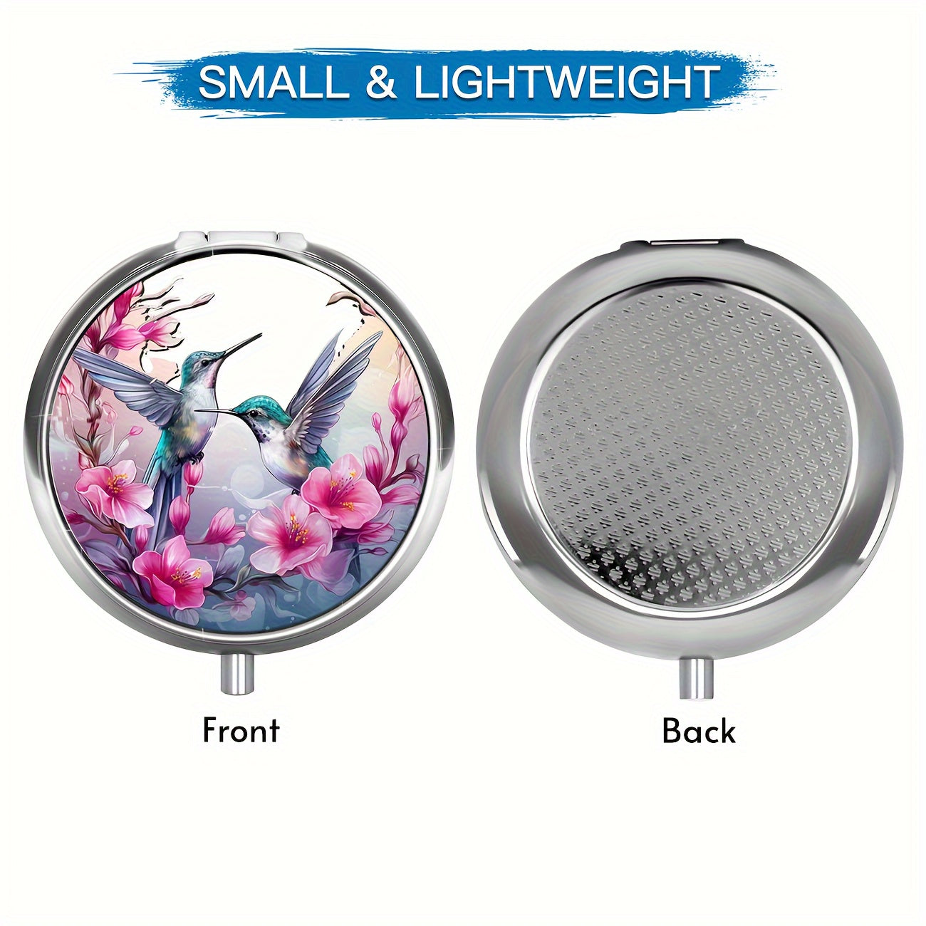 Women's Hummingbird Round Pill Box 3 Compartments Travel Organizer Portable