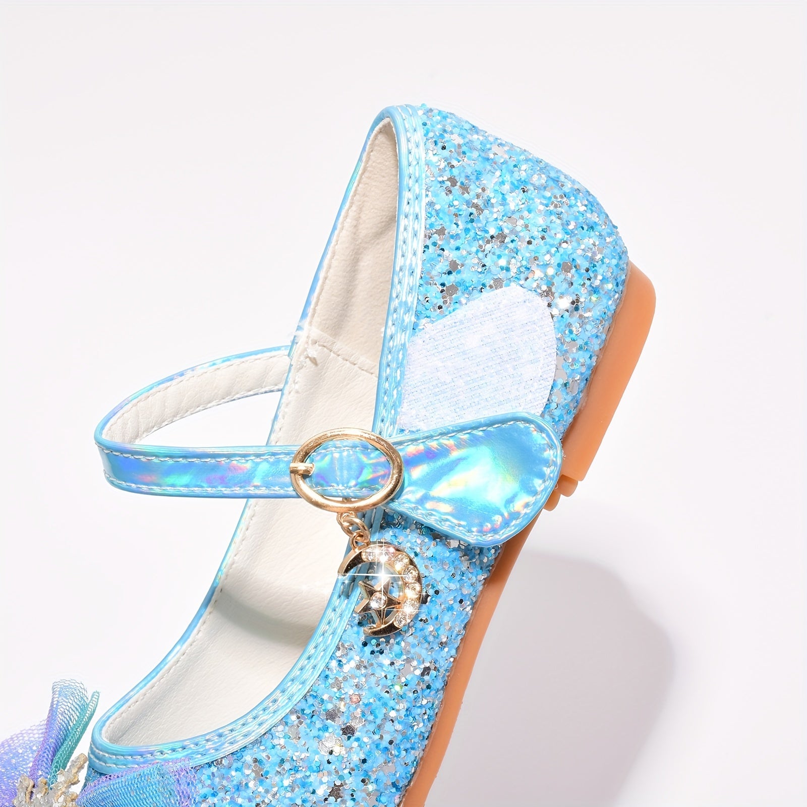 Girls' Blue Crystal Shoes with Non-Slip Soles for Little Princesses