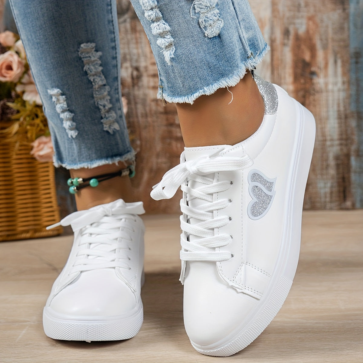 Women's White Sneakers Minimalist Casual Shoes Cushioned Comfort