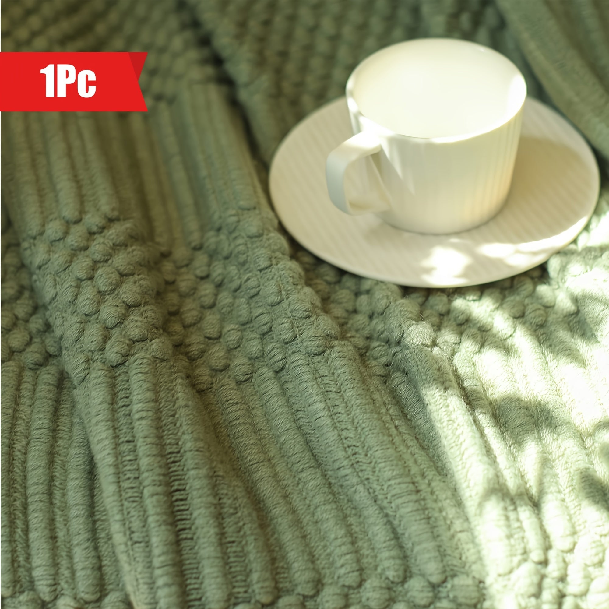 Soft Textured Throw Blanket Stain-Resistant Versatile Couch Bed Travel Green Tan 127x152cm