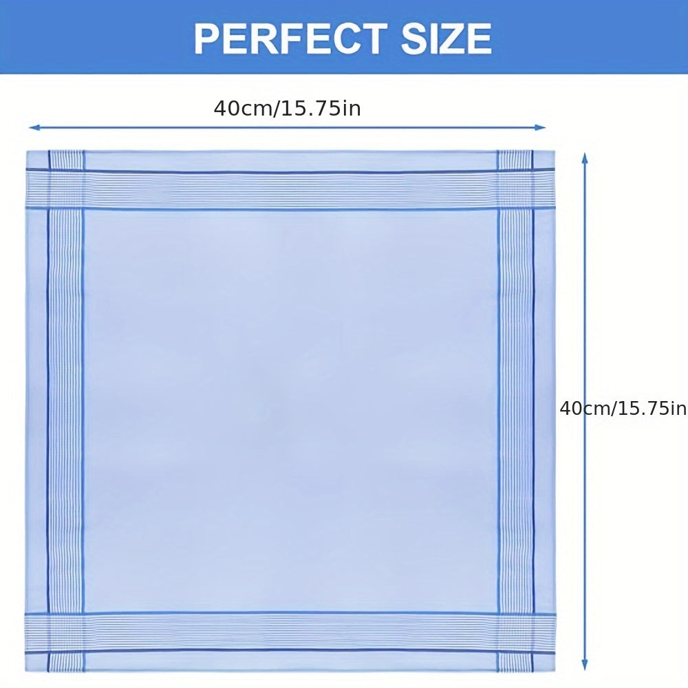 Set of 12 Men's Cotton Striped Handkerchiefs Woven Square Pocket Accessories