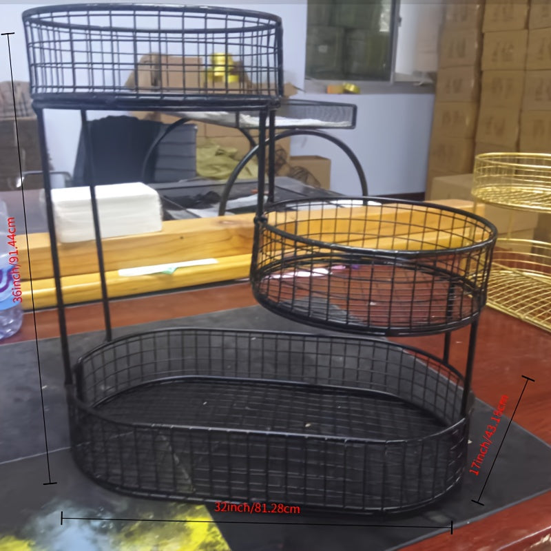 Двухуровочная корзина для хранения из черной металлической сетки для кухни и гостиной