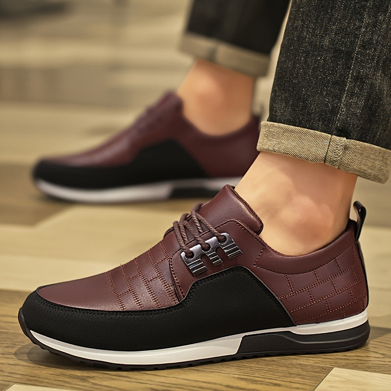 Men's Casual Business Sneakers Solid Color Faux Leather Low Top Lace-Up EVA Insole PVC Sole