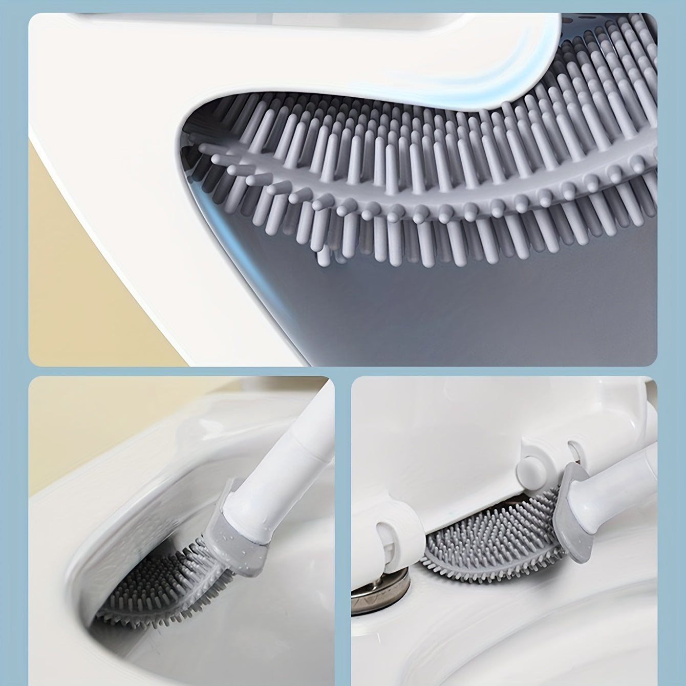 Conjunto de cepillo de inodoro de silicona sin esquinas, de montaje en pared, con mango largo para una limpieza fácil