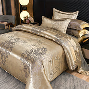 3-Piece Satin Jacquard Bedding Set with Duvet Cover and Pillowcases Golden Contemporary Bedroom Guest Room